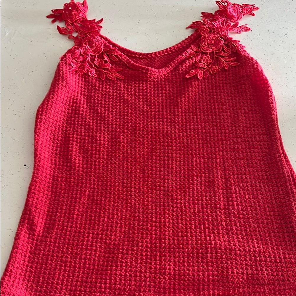 SHEIN Red Textured Camisole with Floral Straps